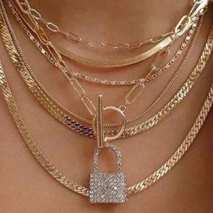 NEW!  Gold Layered Necklace with Lock LAST